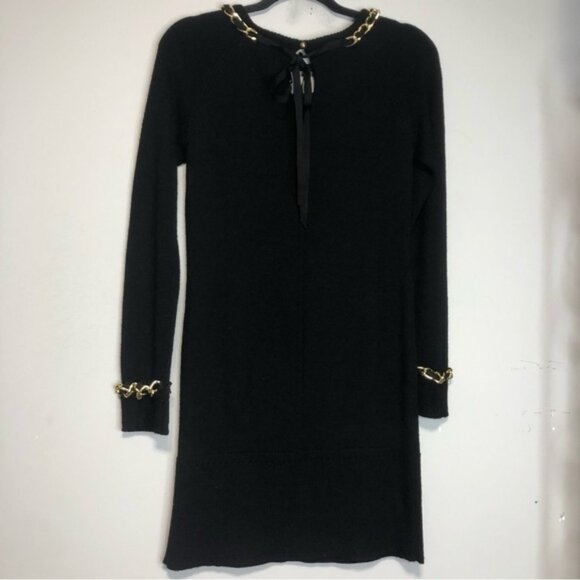 Milly Merino Wool Mini Sweater Dress Gold Chain Detail size S - Picture 6 of 7